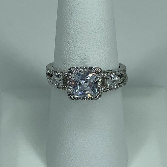 925 SS Square Pear Cubic Zirconia Ring & Band 10 - Picture 7 of 7